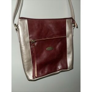 Aurielle Genuine Leather Silver & Burgundy Handbag Purse Tote Beautiful Bag Nice